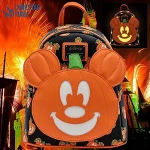 Loungefly Disney Pumpkin Mickey-O-Lantern Mini Backpack, Ears AND keychain set Loungefly Disney Mickey O Lantern Mini Backpack | Get Ready  main image 4